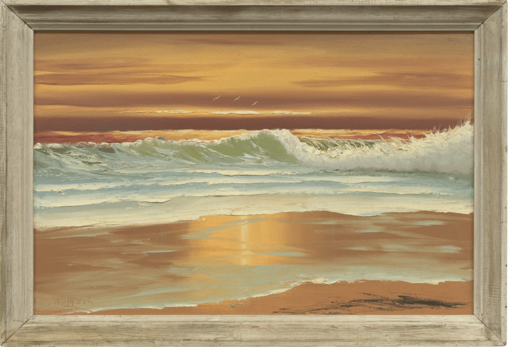 Alfred Hair; Orange Sky, Breaking Surf, 3 Birds; ca. 1965